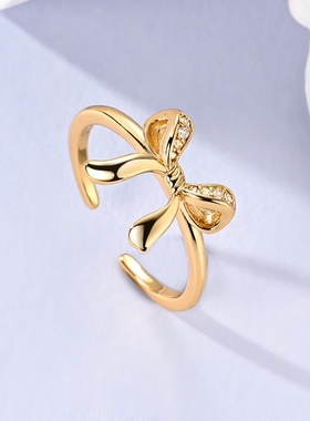 MYBEBOA美缤宝戒指女款2026新款金色闪耀蝴蝶结戒指开口戒可调节