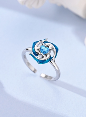 MYBEBOA美缤宝戒指女款2026新款旋转海豚亲子戒指开口戒可调节独