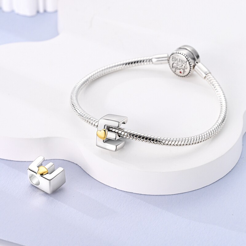 MYBEBOA美缤宝 爱心英文字母系列E转运珠DIY饰品配件可搭项链手链