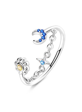 MYBEBOA/美缤宝 纯银S925 日月星辰挂链开口可调节女戒指小众优雅