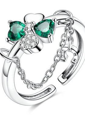 MYBEBOA美缤宝戒指女款2026新款四叶草马蹄铁流苏戒圈开口戒可调