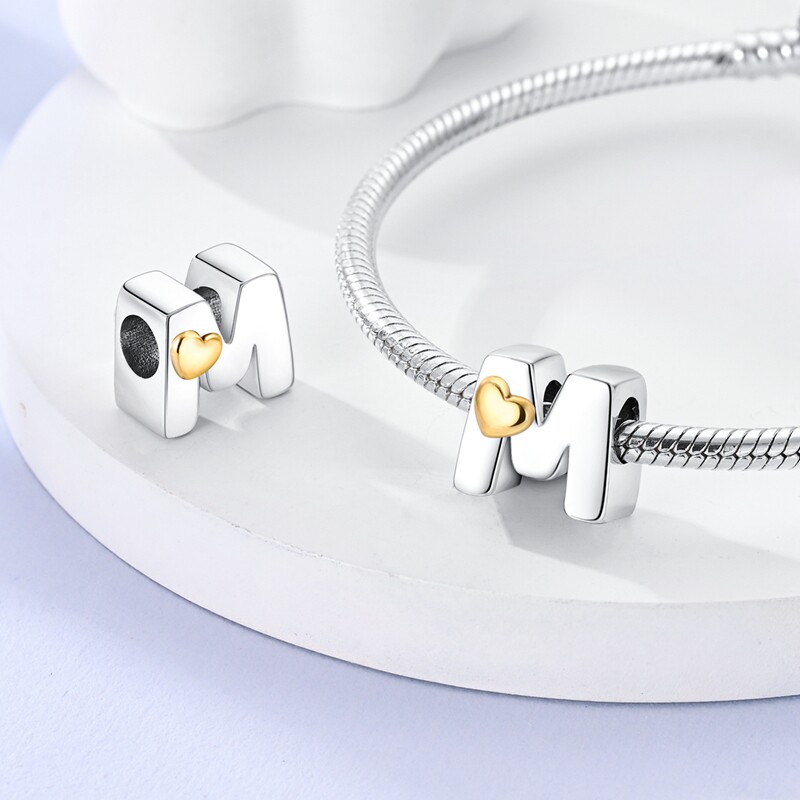 MYBEBOA美缤宝 爱心英文字母系列M转运珠DIY饰品配件可搭项链手链