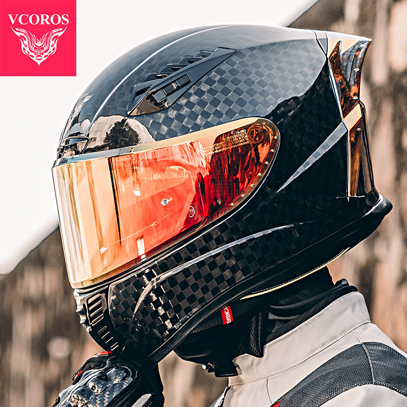 VCOROS碳纤维四季尾翼摩托车全盔