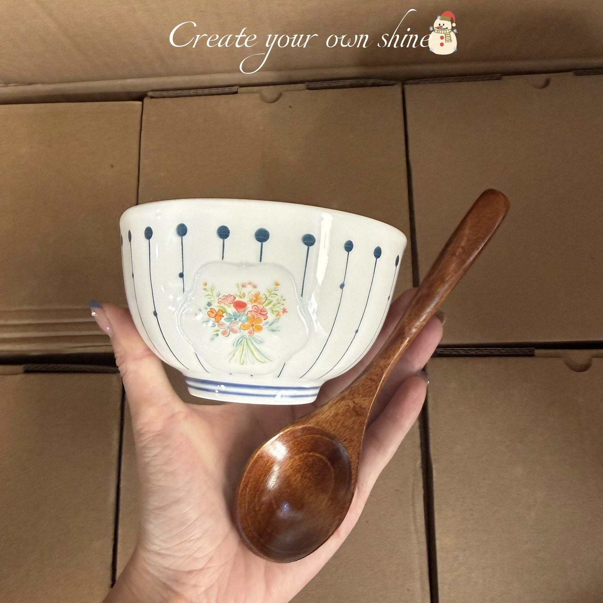 法式复古小花碗精致高级感陶瓷米饭碗釉下彩家用喝汤面碗乔迁礼物,家居饰品,装饰碗,淘宝优惠券,粉丝福利购,淘宝优惠卷