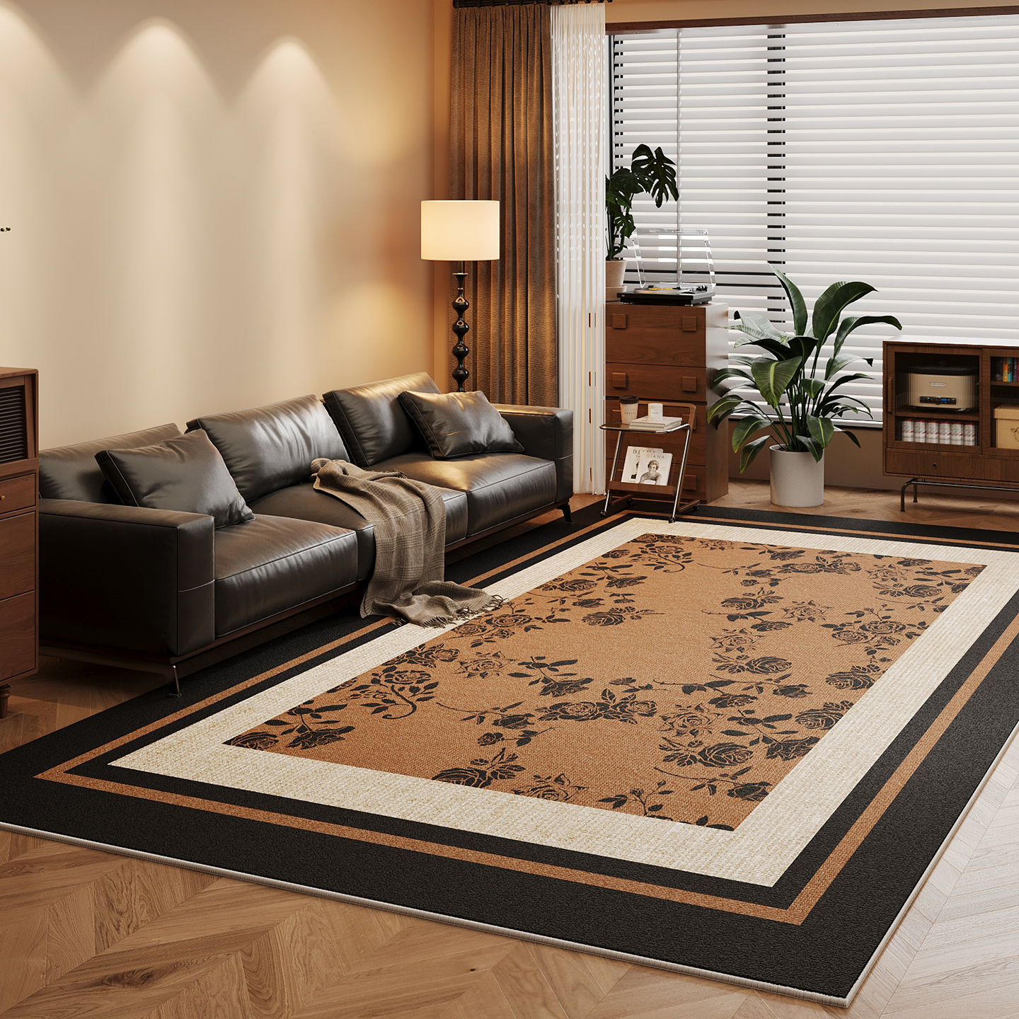 美式复古地毯客厅中古风高级感免洗可擦2025新款卧室地垫茶几垫