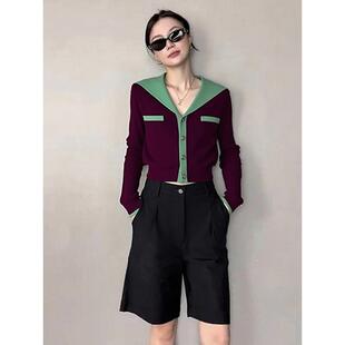 ROUMIKL紫色针织开衫女装秋冬季2025新款外贸原单松弛高级感毛衣