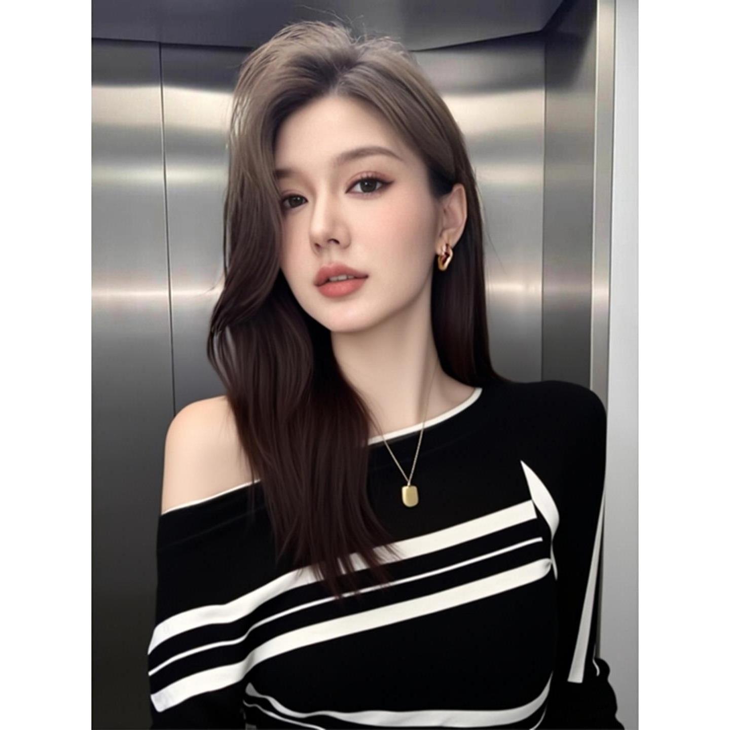 ROUMIKL上衣女装秋季2025新款外贸原单韩系漂亮独特别致轻熟条纹