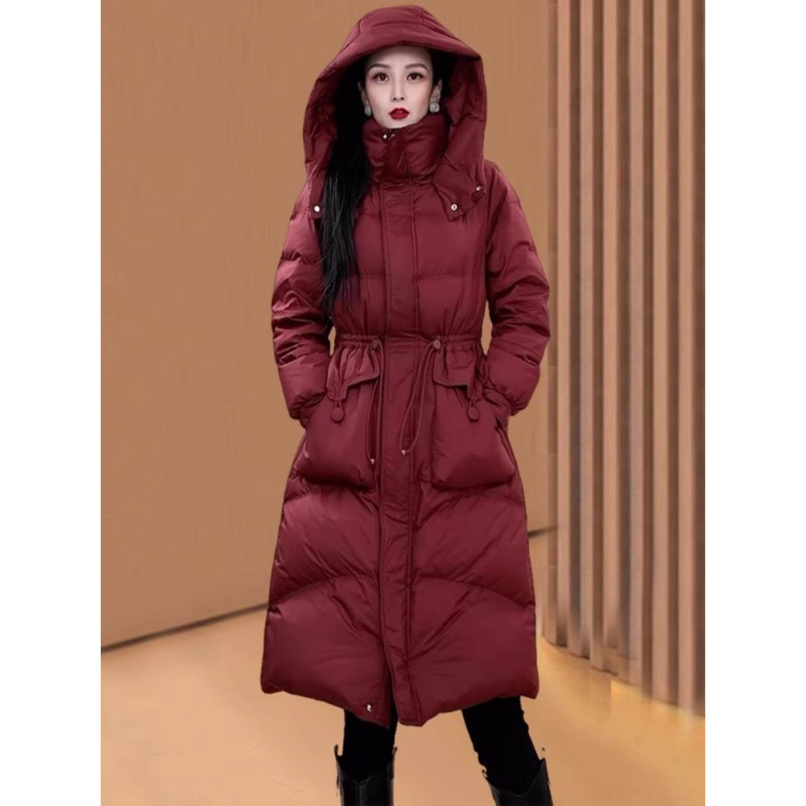 ROUMIKL高端气质洋气时尚红色服女冬季2025新款妈妈高级感中长款