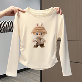 长袖 t恤秋装 打底衫 女大童纯棉短款 内搭修身 儿童收腰白色上衣春秋