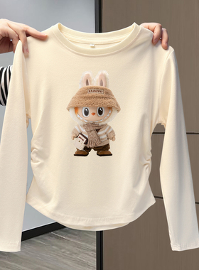 女大童纯棉短款长袖t恤秋装打底衫内搭修身儿童收腰白色上衣春秋