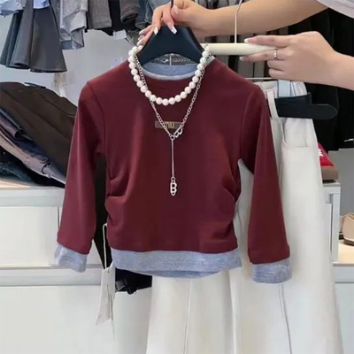 赠运费险女童德绒假两件打底衫