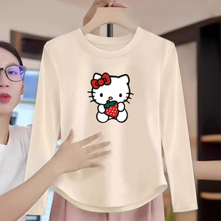 女童德绒打底衫内搭修身短款不规则儿童洋气kt猫长袖T恤加绒上衣