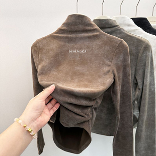 女童长袖德绒打底衫内搭加厚秋冬装叠穿儿童宝宝扎染短款修身上衣