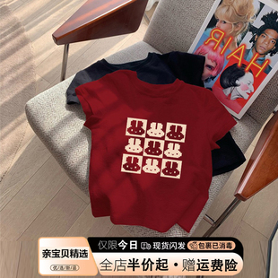 女童装纯棉短袖t恤2026新款夏装儿童衣服洋气时髦夏款红色上衣潮
