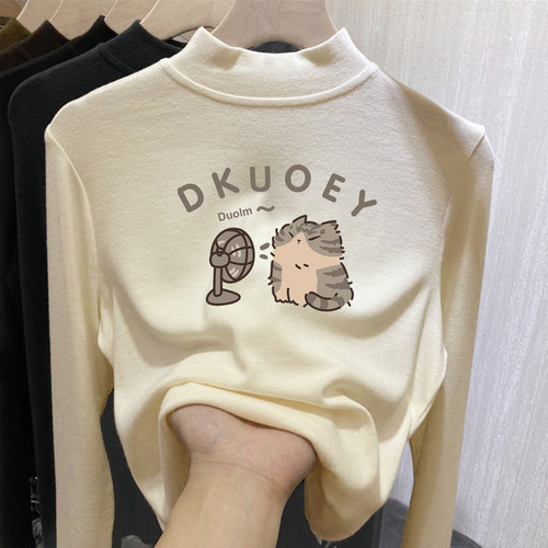 【卡通印花】女童风扇猫打底衫