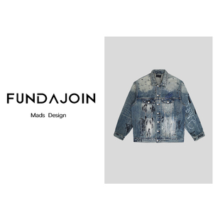 FUNDAJOIN 街头涂鸦牛仔夹克宽松水洗高街复古漆点设计感外套F108