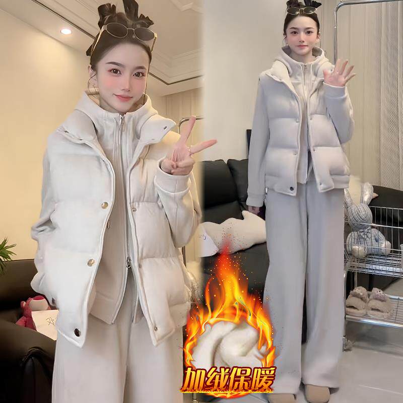 ROUMIKL休闲套装女2025年冬季新款时尚装设计感卫衣卫裤马甲三件