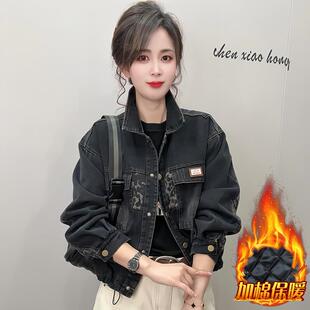 ROUMIKL高级感独特漂亮的初冬牛仔短外套女2025新款洋气豹纹拼接