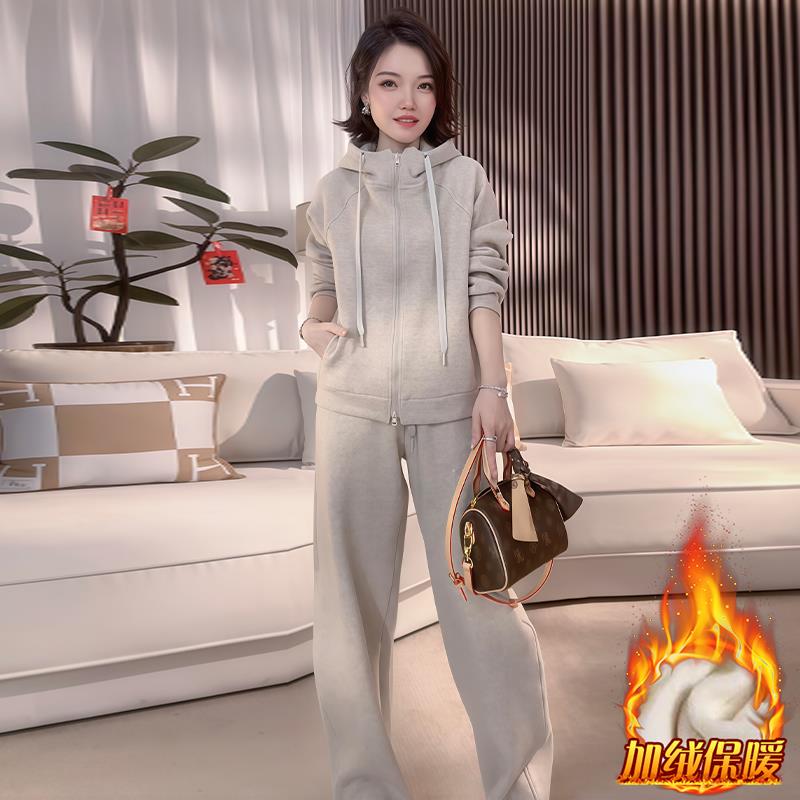 ROUMIKL巨好看的冬装一整套女2025新款连帽卫衣外套宽松显瘦阔腿