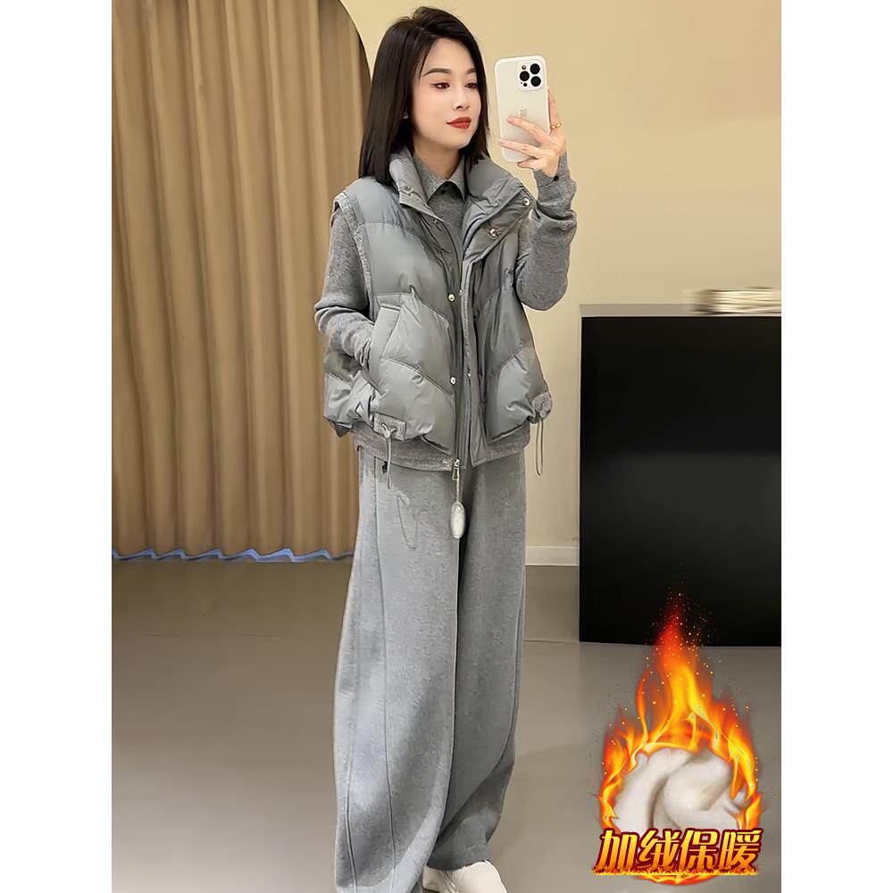 ROUMIKL巨好看的冬装一整套女2025新款宽松大码加绒衣宽松阔腿裤