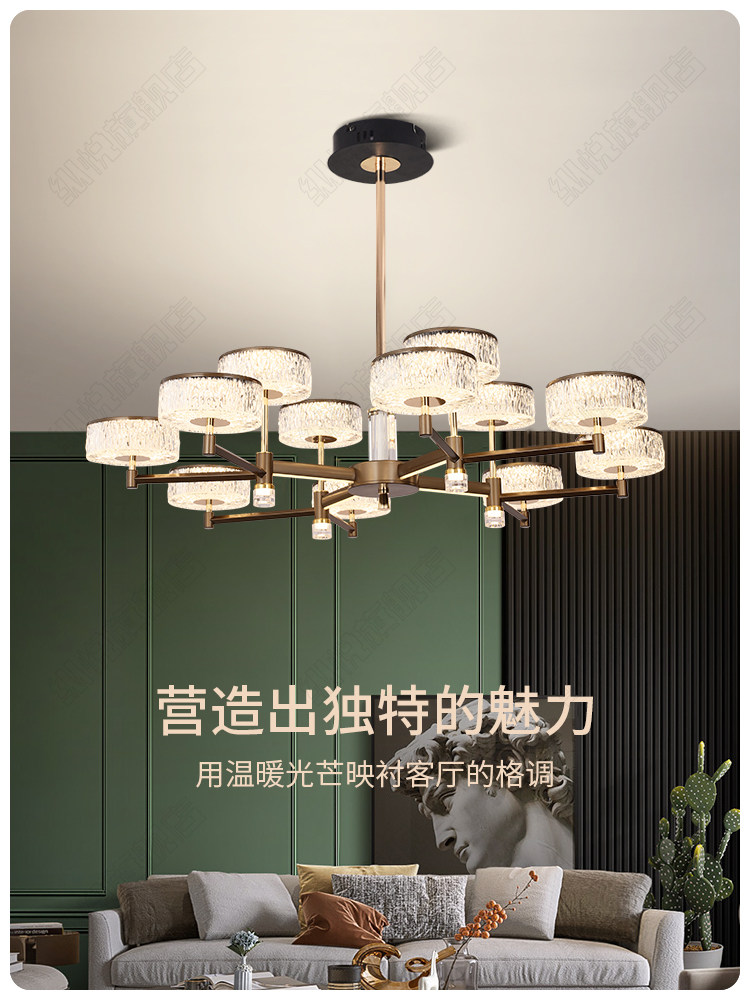 现代无障碍豪华高端客厅吊灯彷覆古冰川防尘灯罩房子大厅灯2025新