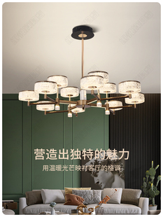 现代无障碍豪华高端客厅吊灯彷覆古冰川防尘灯罩房子大厅灯2025新