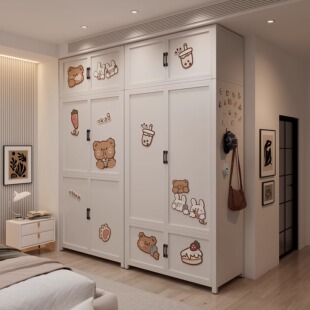 新型衣柜家用卧室2026新款钢制家用卧室简易组装铁皮衣橱金属奶油