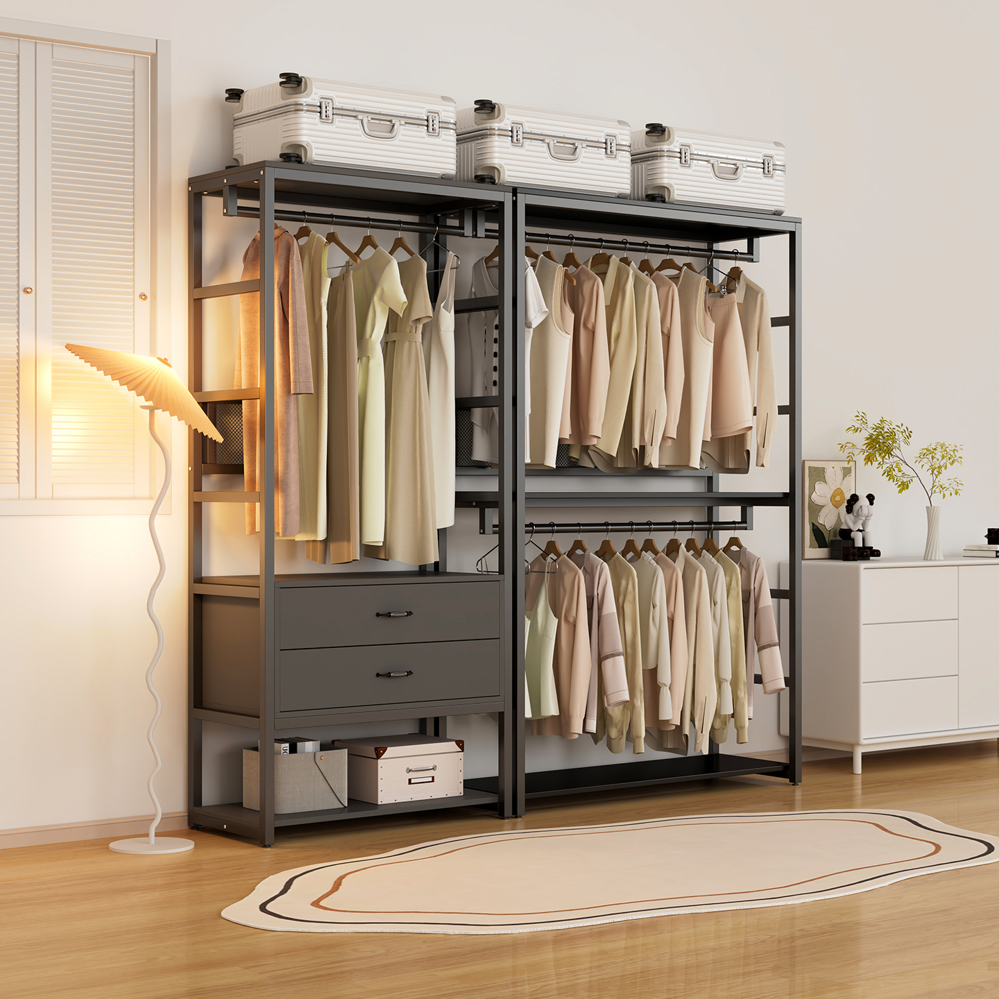 新款开放式金属衣柜家用卧室简易组装货架衣柜结实耐用挂衣橱