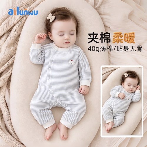婴幼儿夹棉保暖连体哈衣睡衣爬服