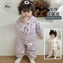 女宝宝睡衣秋冬款两件套装分体加绒加厚保暖家居服中儿童珊瑚绒80