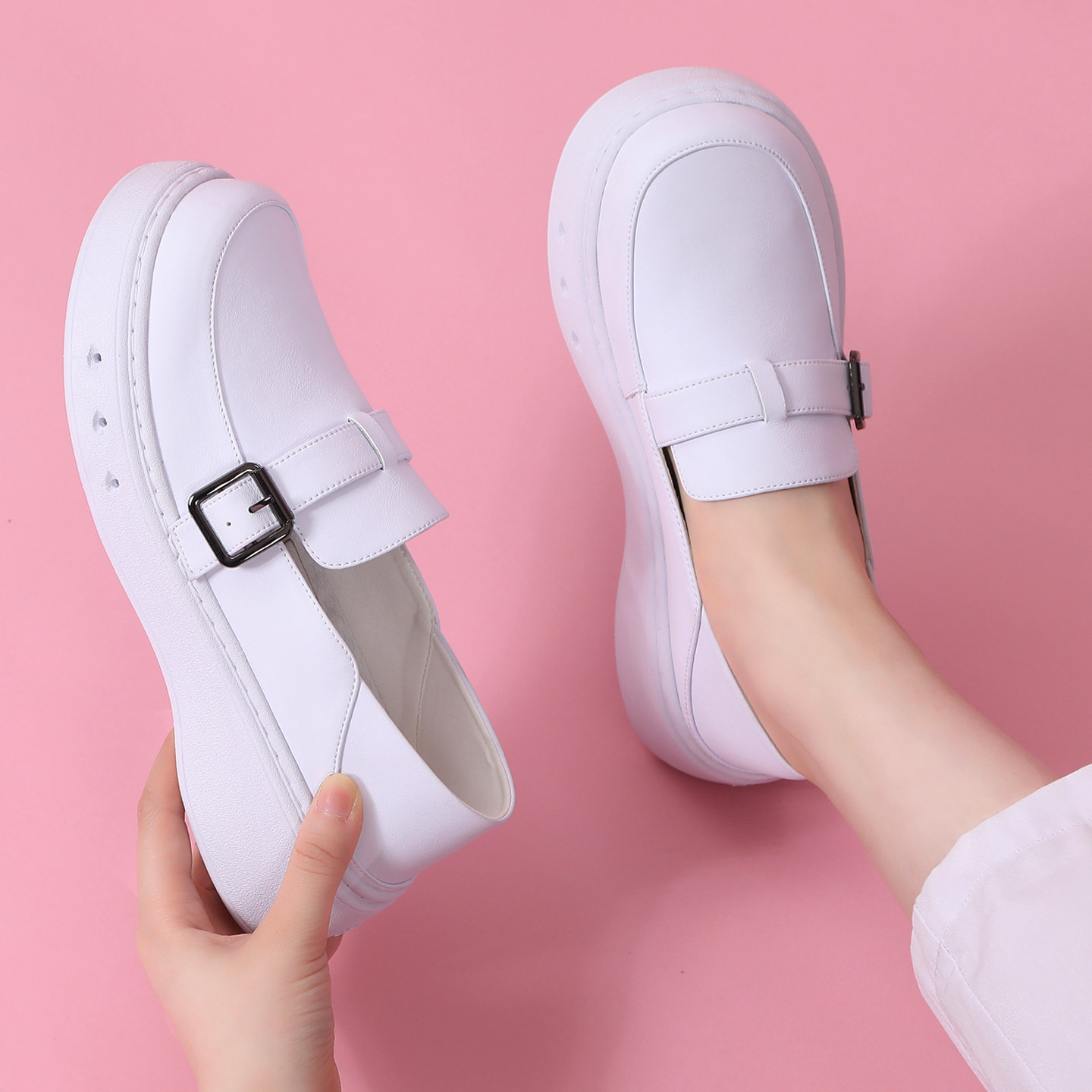 佰思塔高端护士鞋缓震软底不累脚防滑一脚蹬真皮医护专用工作鞋子,女鞋,深口单鞋,淘宝优惠券,粉丝福利购,淘宝优惠卷