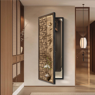 宋代美学隐藏式推拉全身镜装饰画新中式竹子翻开隐形试衣镜挂画