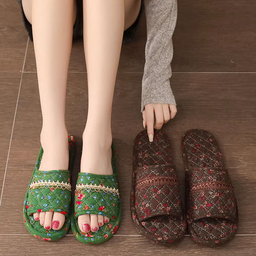 静音无声木地板秋冬季布底拖鞋