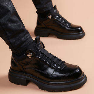 潮牌休闲皮鞋男2025冬季新款英伦风厚底增高德比鞋软皮百搭男鞋