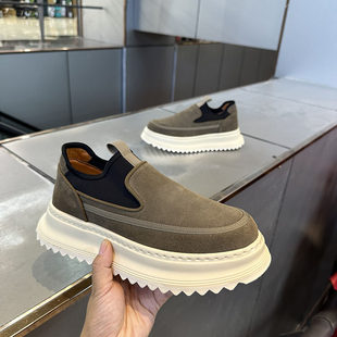 真皮休闲鞋男2026春秋新款磨砂皮面男时尚百搭一脚蹬乐福鞋男板鞋