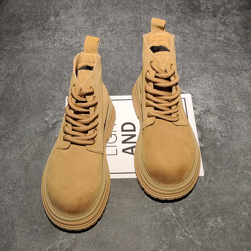 黄色马丁靴男真皮厚底工装靴