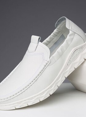 小白鞋男2026夏季新款一脚蹬真皮豆豆鞋男软底透气百搭休闲鞋男鞋
