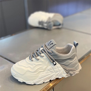 老爹鞋男2025冬季新款厚底增高系带皮面时尚运动软底个性小众男鞋