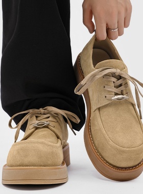 德比男鞋秋季美式潮牌复古休闲翻毛皮皮鞋男士厚底增高工装大黄靴