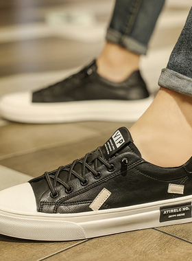 真皮男鞋子2025年夏季新款美式潮牌休闲百搭板鞋男士复古黑色皮鞋