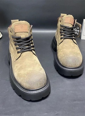 马丁靴男2025冬季新款百搭加厚高级感翻毛皮高帮鞋加绒工装短靴子