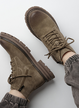 真皮马丁靴男2025冬季新款户外中帮皮靴高帮鞋登山工装靴男靴子