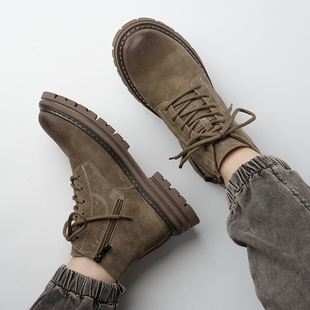 真皮马丁靴男2025冬季新款户外中帮皮靴高帮鞋登山工装靴男靴子