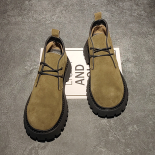 马丁靴男2025冬季新款英伦风厚底增高反绒皮鞋休闲低帮大头短靴子