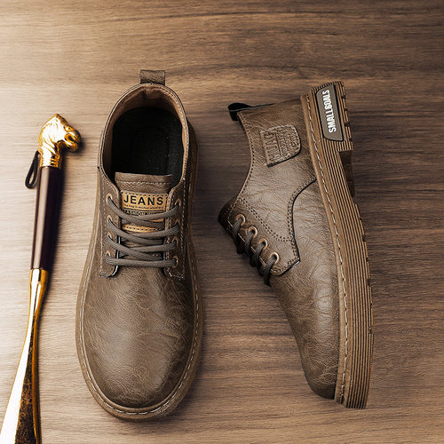 马丁靴男2025冬季低帮百搭休闲短靴英伦商务风工装德比大头皮鞋