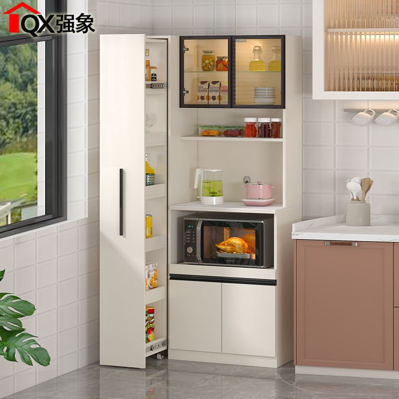 奶油风多功能储物餐l边柜靠墙一体轻奢简约厨房置物柜高柜定制G29