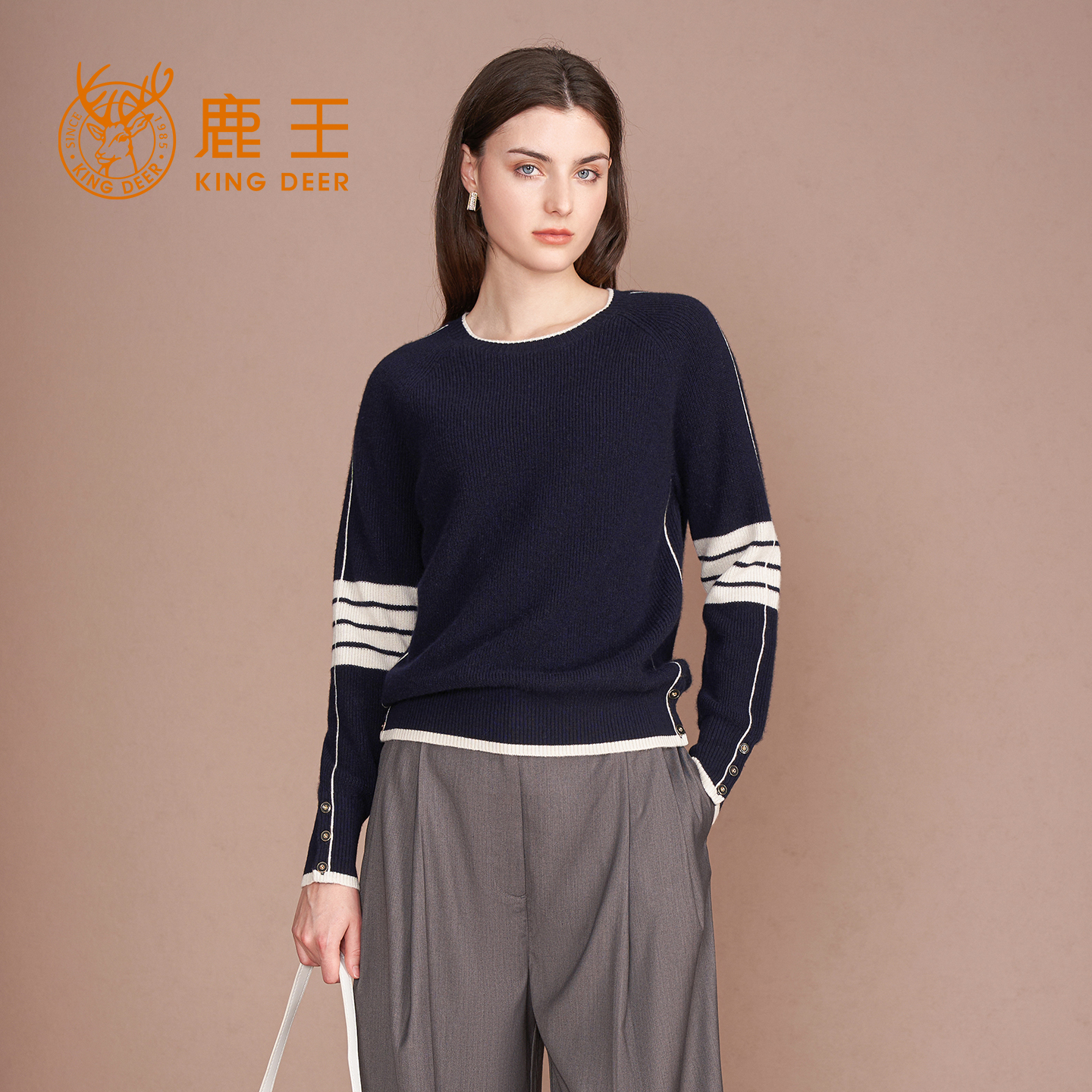 绒衫女士圆领单元宝组织羊绒衫