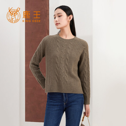 鹿王圆领纯山羊绒针织上衣