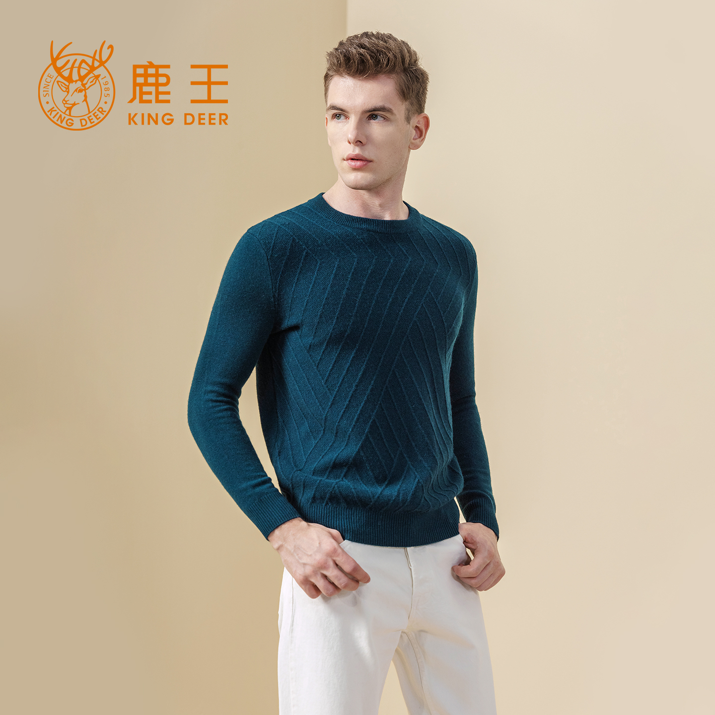 KingDeer/鹿王羊绒衫男士圆领套