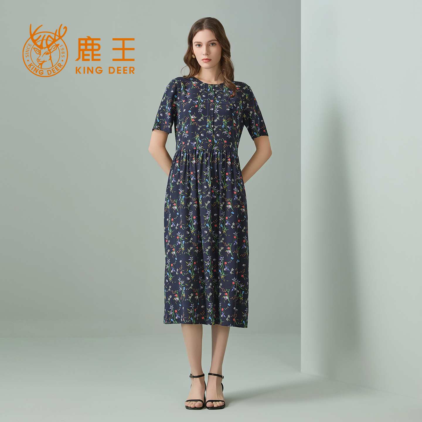 鹿王桑蚕丝真丝短袖连衣裙